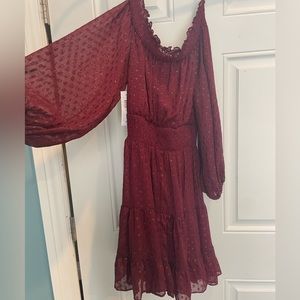 Maroon off the shoulder dress